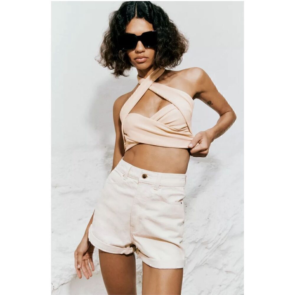 Zara Beige 0 Mom High Rise Bermuda Shorts